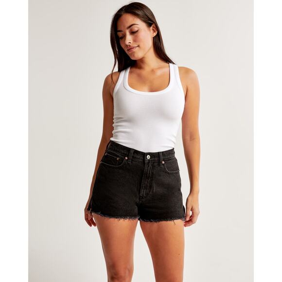 [Abercrombie & Fitch] Black High Rise Curve Love The Mom Short Raw Hem NWT Sz 22 - Picture 1 of 11